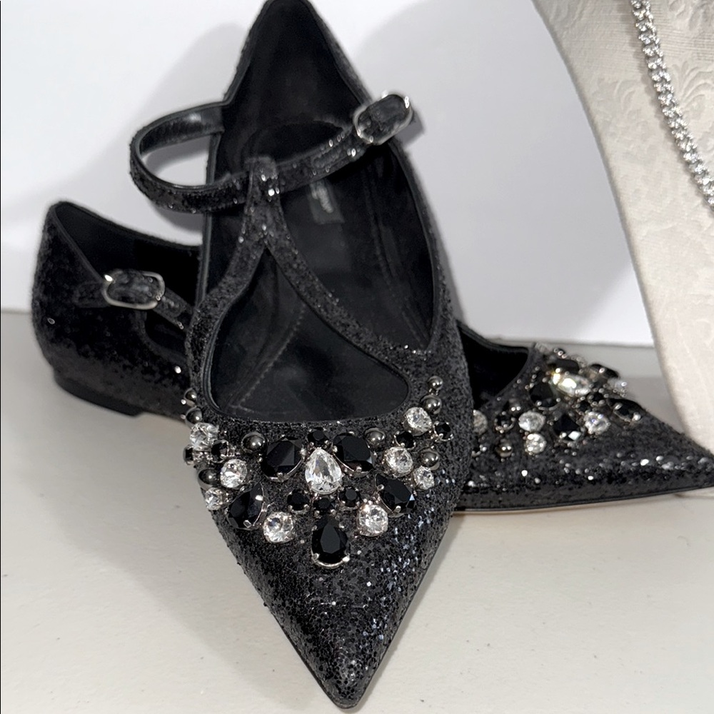 NEW Dolce & Gabbana Black Embellished CRYSTAL GLITTER Flats size 41
